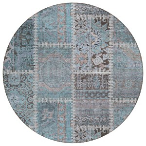 Teal Blue Aqua And Beige Patchwork Washable Indoor Outdoor Area Rug - 1 of 4