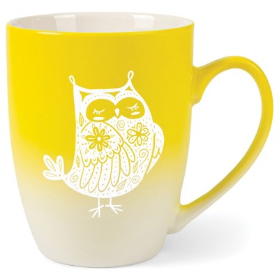 Elanze Designs 12 Ounce Two Toned Ombre Ceramic Tea Coffee Cup Mug Yellow White Garden of Flowers Owl