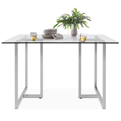 Ming 47"x 31.5" Rectangular Minimalist Transparent Glass Dining Table With Chrome Metal Legs-Maison Boucle