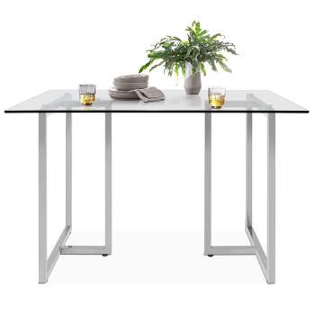 Ming 47"x 31.5" Rectangular Minimalist Transparent Glass Dining Table With Chrome Metal Legs-The Pop Maison