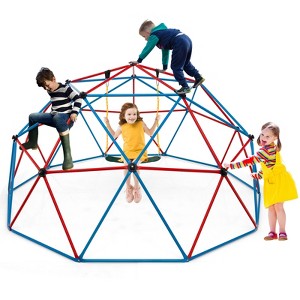 Costway 10 FT Climbing Dome with Swing Outdoor Kids Play Jungle Gym Red and Blue - 1 of 4
