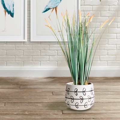 Small Hand-Painted Black Vine Ceramic Outdoor Pot