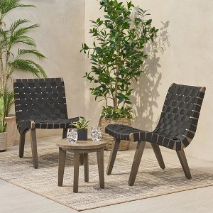 SKRAN Wood Patio Seating Set of 3 with  Rope Weave Design and Sturdy Acacia Wood Base - Perfect Accent for Patio, Deck, Garden - 1 of 4
