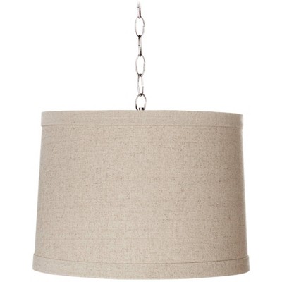 Natural Linen 14" Wide Brushed Steel Shaded Pendant