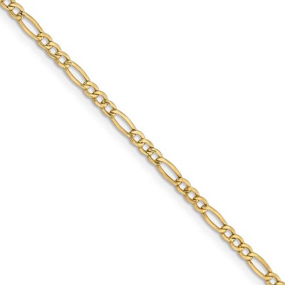 Black Bow Jewelry 2.5mm 14k Yellow Gold Hollow Figaro Chain Necklace