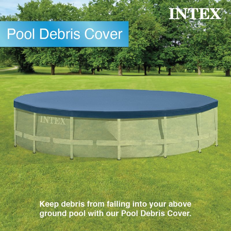 INTEX 28032E Pool Cover: For 15ft Round Metal Frame Pools – Includes Rope Tie – Drain Holes – 10in Overhang – Snug Fit, 4 of 7