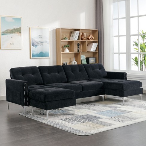 Magnolia Sectional Sofa With Pillows Light Gray Velvet - Novogratz : Target