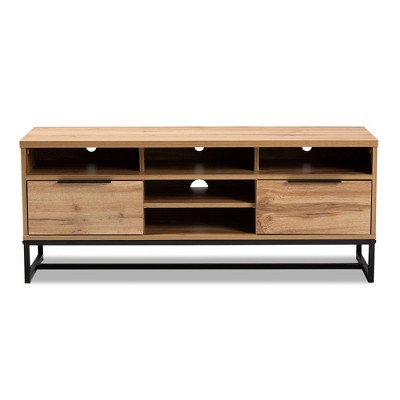 Reid Oak and Black Metal 2-Drawer TV Stand