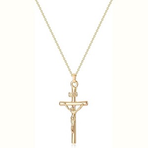 Cross Necklace 14K Plated Dainty Chain, Minimalist Faith Pendant Religious Prayer Jewelry Gift - 1 of 4