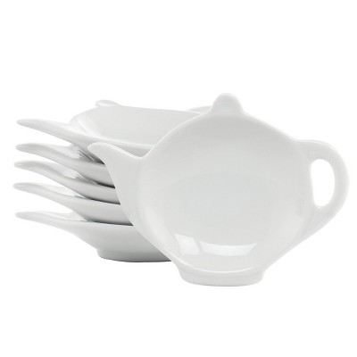 Gibson Our Table Simply White 6 Piece Teapot Ceramic Tea Bag Caddy Dish Set in White