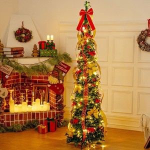 GOTGELIF 6Ft Pencil Tree Pull-Up Pre-Decorated Christmas Tree, Fully Lit & Ready to Glow - 1 of 4