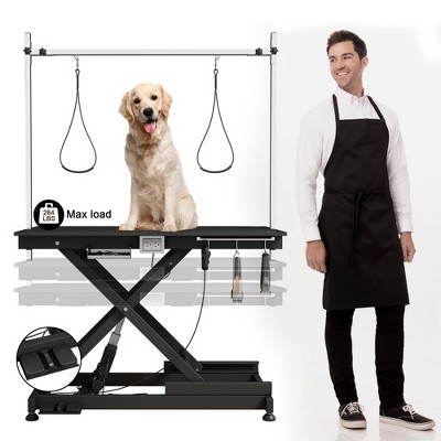 110V/220V Electric Pet Grooming Table, Professional Groomer Recommend 8" - 36" Height Adjustable Double Arm Loops Lift Table, Dog Bathing Station