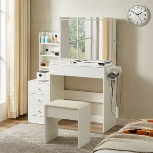 Sapphtopaz Makeup Vanity Desk with Lights Elegant Vanity Desk with Socket, Hairdryer Shelving, Mirror, Drawer for Bedroom, Powder Room - 1 of 4