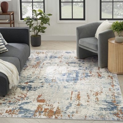 Handmade Beige Blue Rust Rectangular Abstract Synthetic Rug 8' x 10'