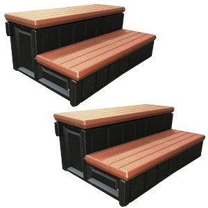 Confer Plastics Leisure Accents Deluxe Spa Steps, 36" Wide Weatherproof Patio Deck Hot Tub Stairs Entry and Exit Step Stool, Redwood (2 Pack) - 1 of 4