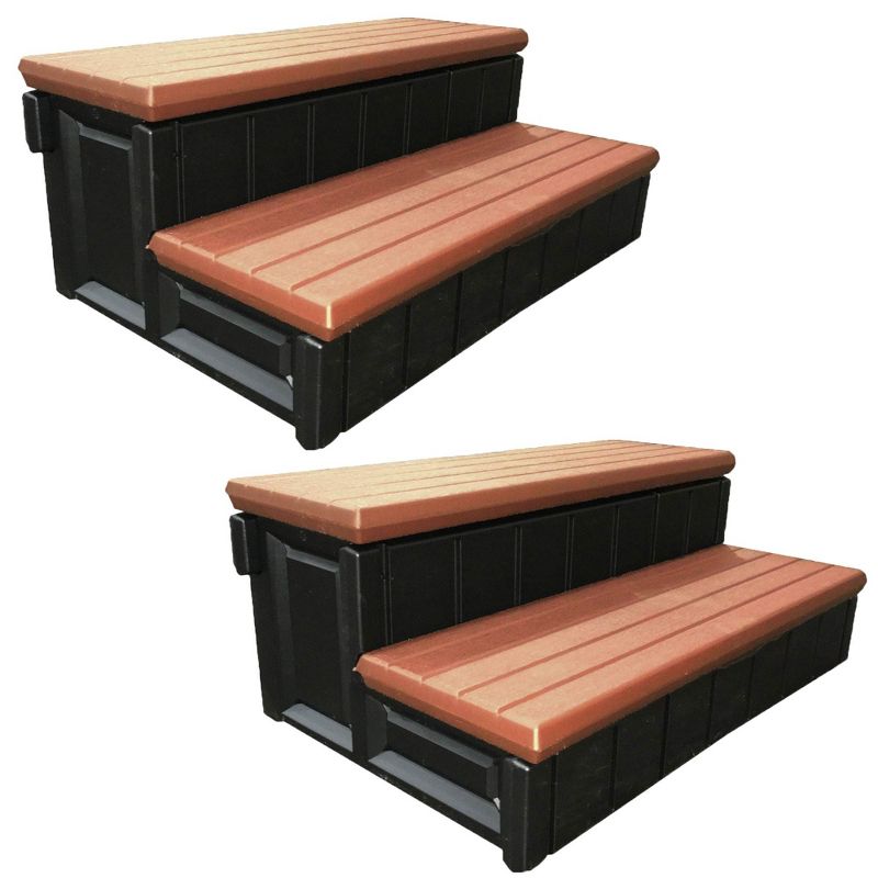 Confer Plastics Leisure Accents Deluxe Spa Steps, 36" Wide Weatherproof Patio Deck Hot Tub Stairs Entry and Exit Step Stool, Redwood (2 Pack), 1 of 5