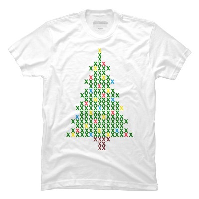 Men's Design By Humans Christmas Tree Cross Stitch By BettySue T-Shirt