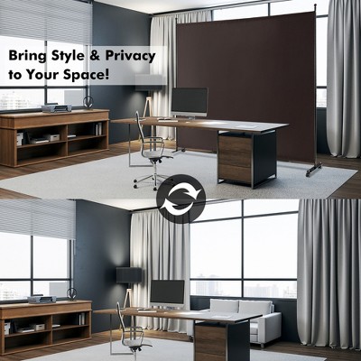 Brown Metal and Polyester Single Panel Room Divider with Wheels