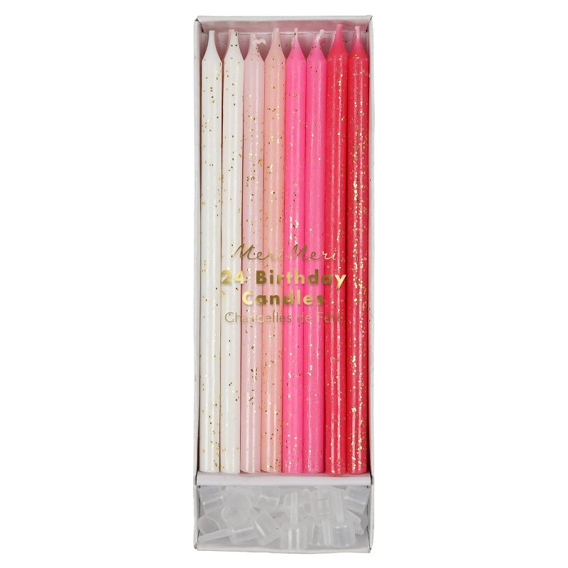 Meri Meri Pink Glitter Candles (Pack of 24), 1 of 2