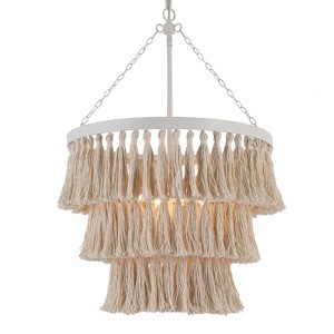 LNC Demetrius 4-Light 18.5" Bohemian/Costal  Empire Small Chandelier, Distressed Gray and White - 1 of 4