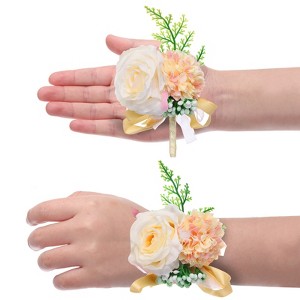 Unique Bargains Silk Wedding Artificial Rose Boutonniere and Wrist Corsage Set - 1 of 4