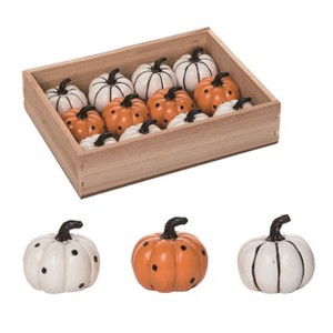 Transpac Resin 7 in. Multicolor Halloween Pattern Pumpkin Figurines In Crate Set of 12 - 1 of 2