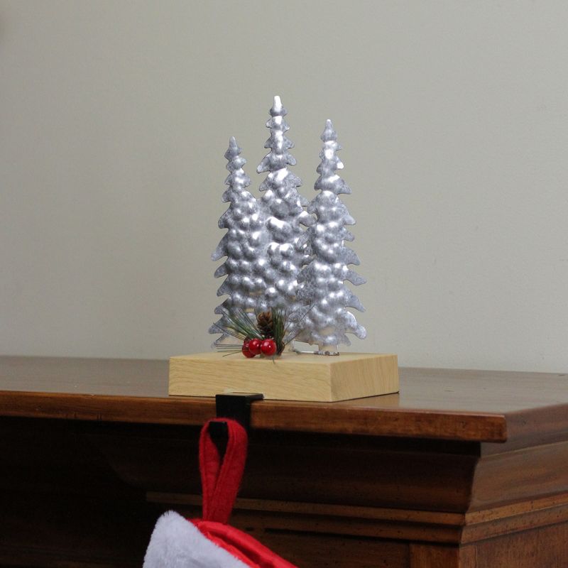 Northlight 8.5" Silver and Red Wooden Christmas Trees Stocking Holder, 3 of 4