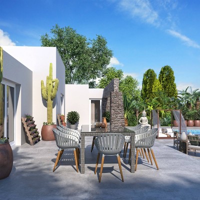 Clacton 9pc Wicker Patio Dining Set with Rectangular Table - Amazonia