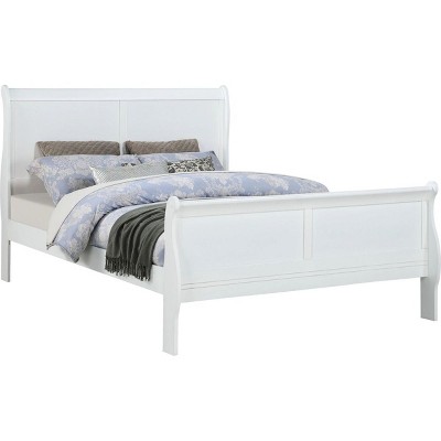 Streamdale Louis Phillipe White Full Size Panel Sleigh Bed Solid Wood Wooden Bedroom Furniture