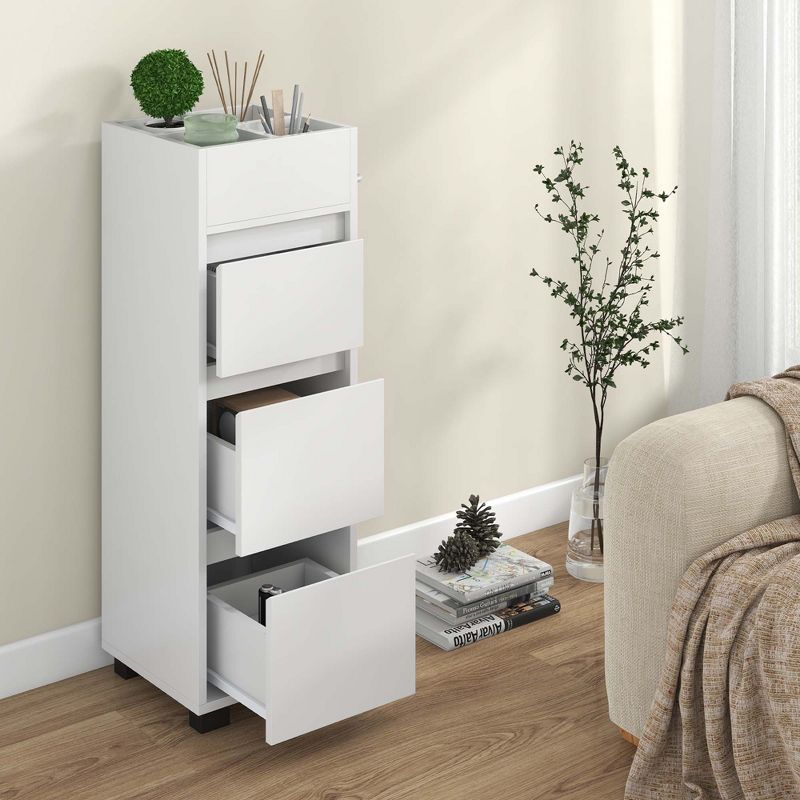Costway Bathroom Floor Cabinet with 3 Drawers 4 Compartments 2-Side Available Towel Shelf White, 4 of 11