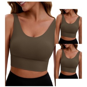 INSPIRE CHIC 3 Packs Women's V Back Wide Straps Full Coverage Sports Bras Longline Workout Padded Tank Top - 1 of 4