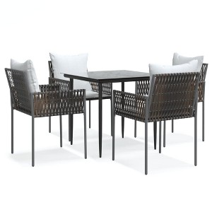 vidaXL Patio Dining Set with Cushions Outdoor Furniture Poly Rattan and Steel - Brown 31.5" Table Length 4 Items - 1 of 4