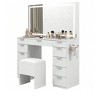 Vanity Desk Stool Makeup Table LED Light Mirror 11 Drawers w/ Power Outlet White - 4 of 4