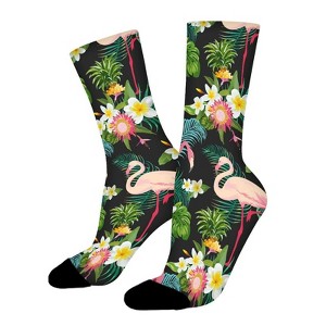 Hawaii Tropical Flowers Flamingo Women Printed Crew Socks Funny Funky Socks Soft Polyester Novelty Gifts for Artists Men - 1 of 1