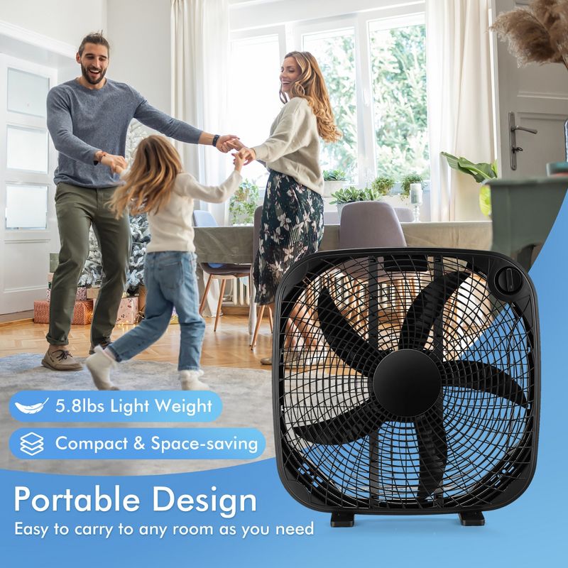Tangkula 20" Box Fan with 3 Speed Settings, Window Fan for Full Force Air Circulation w/Control Knob ETL Listed Floor Fan for Home Office Tool Shed, 3 of 11