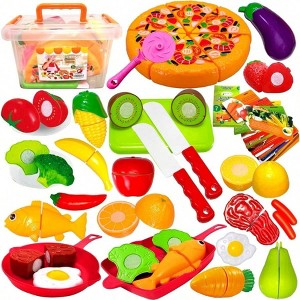 Play Kitchen Cutting Food Toys - Pretend Fruits, Vegetables, Pizza, Poultry Fish, Kitchen Accessories with Pots and Utensils - 1 of 4