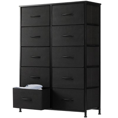 FURNIinspire Dressers 10 Drawer Fabric Tall Dresser Tower Closet Storage Chest of Drawers for Bedroom Nursery, Black, 11.8"*31"*45.6"