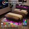 Bed Frame with LED Lights & Charging Station, Linen Upholstered Headboard with 2-Tier Storage - 3 of 4