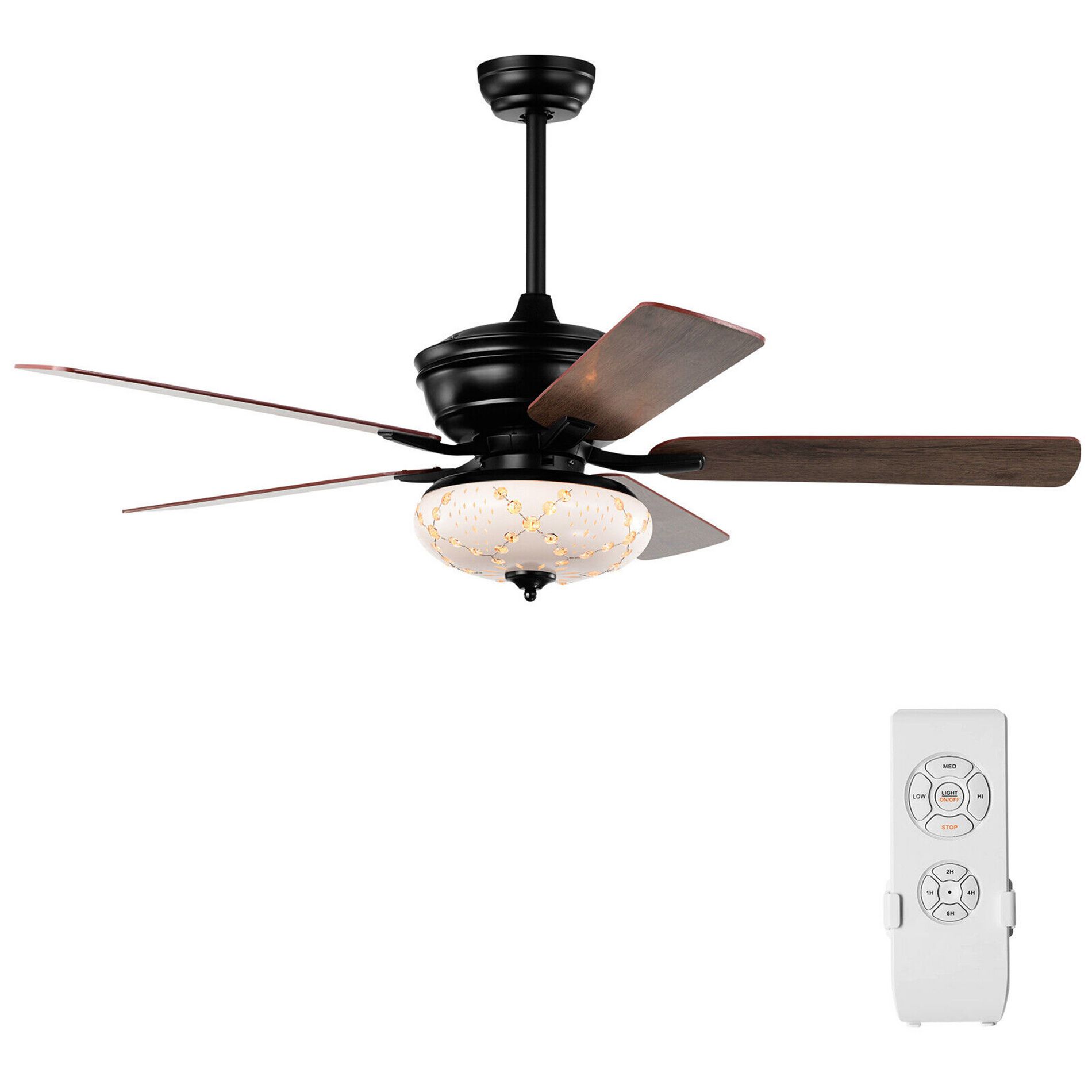 Costway 52" Ceiling Fan with 3 Wind Speeds 5 Reversible Blades & Remote Control Black