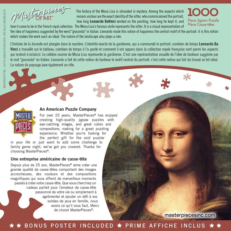 MasterPieces Inc Mona Lisa 1000 Piece Linen Jigsaw Puzzle, 2 of 4