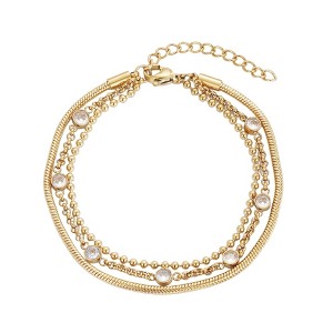 Adornia Tarnish Resistant 18k Gold Plated Layered Crystal 3-Chain Bracelet - 1 of 4