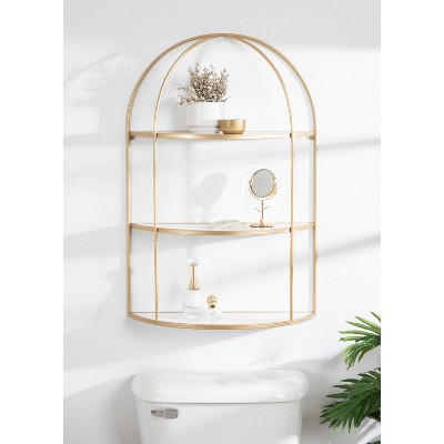 White and Gold Tiered Wall Shelf with Arched Metal Frame