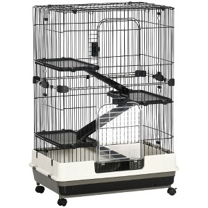 PawHut Small Animal Cage Rabbit Hutch with Universal Lockable Wheels, Slide-out Tray for Bunny, Chinchillas, Ferret - 1 of 4