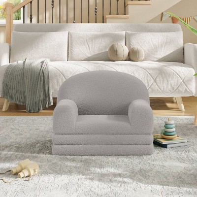Coucheta 2-In-1 Convertible Kids Sofa, Foldable Toddler Couch with Teddy Fleece, Convertible Lounge for Playroom or Nursery, Gift for Boys & Girls