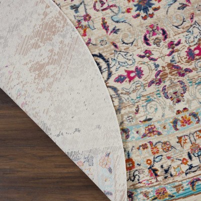 Vintage Kashan 6' Round Ivory Synthetic Easy-Care Rug