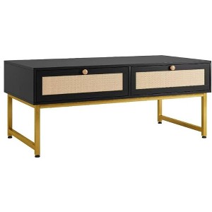 Coffee Table with Hidden Compartment and Storage Shelf, 45.66 Inch Coffee Table with Rattan Woven Door Panel , Suitable for Living Room, Apartment - 1 of 4