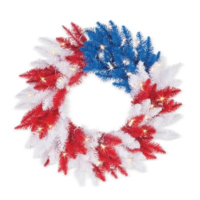 Sterling Tree Company 24-Inch Diameter Pre-Lit Americana Wreath with 50 Warm White LED Lights