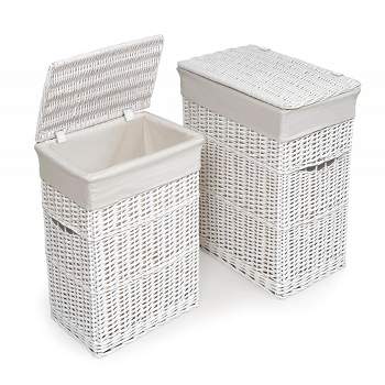 Badger Basket Wicker Two Hamper Set with Liners - White