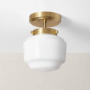 Milk Glass Semi Flush Mount Ceiling Light Brass Finish Hearth Hand with Magnolia ETL Listed Iron Body 60W