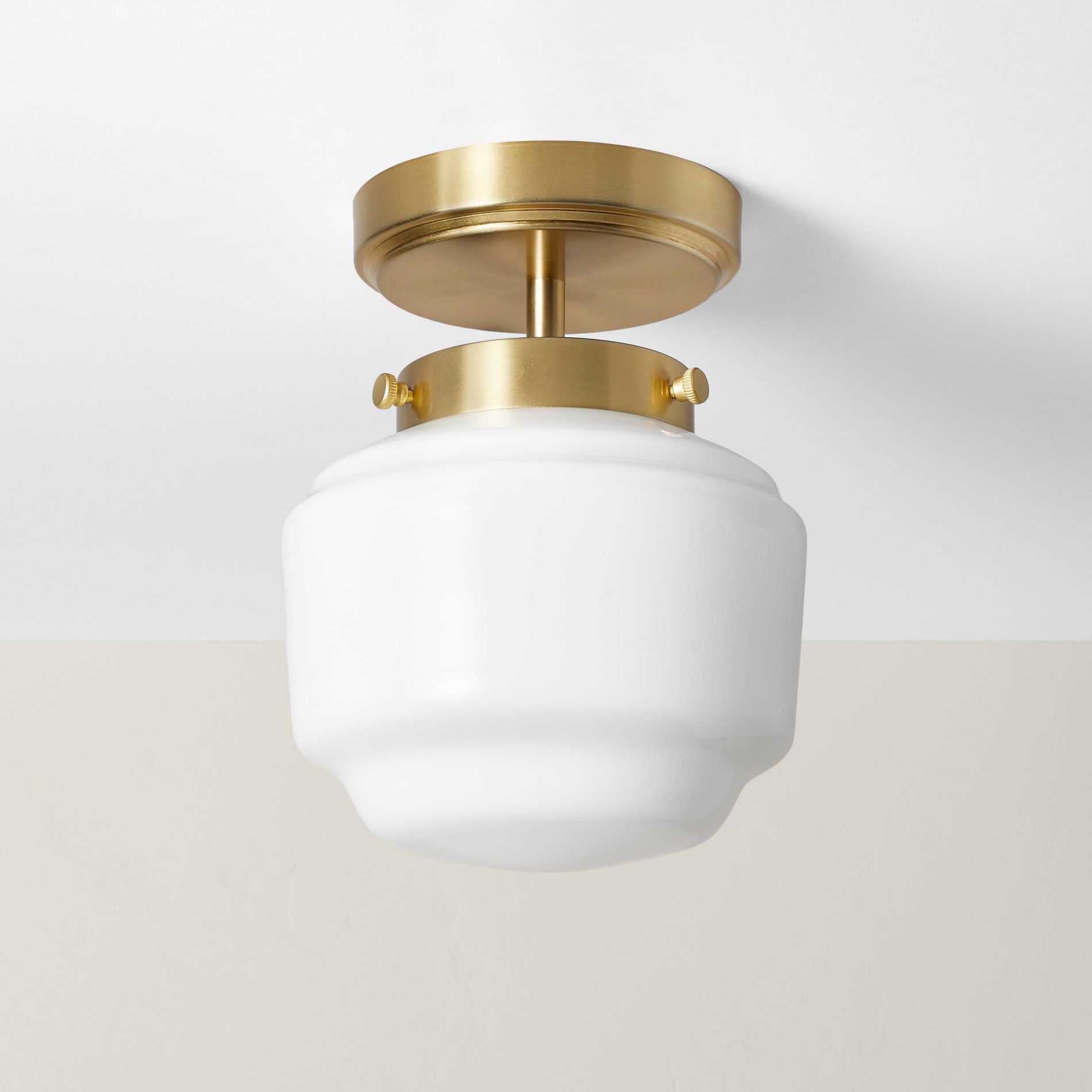 Milk Glass Semi-Flush Mount Ceiling Light Brass Finish - Hearth & Hand™ with Magnolia: ETL Listed, Iron Body, 60W